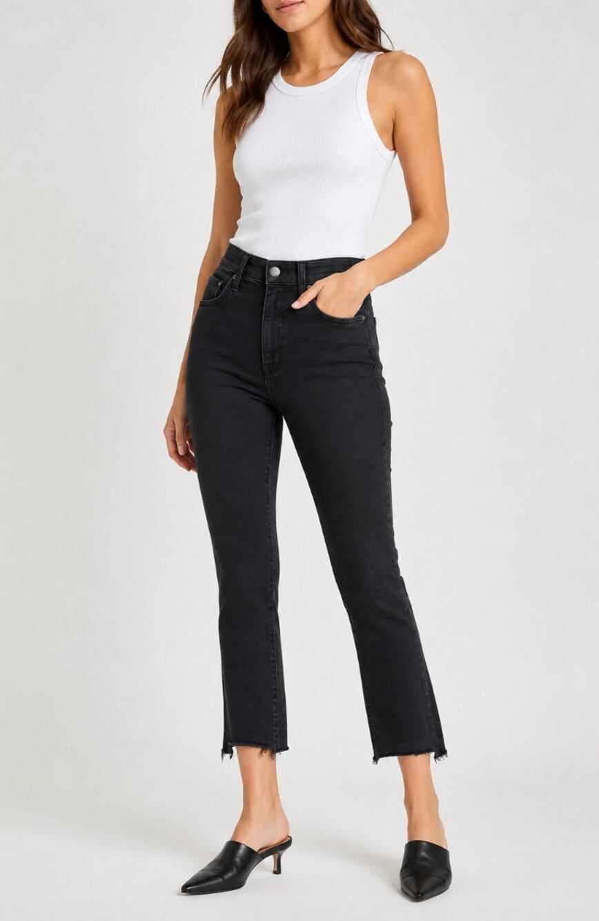 MOTHER The Insider Crop Step Fray Jeans Women’s 25 Black High Rise Raw Hem
